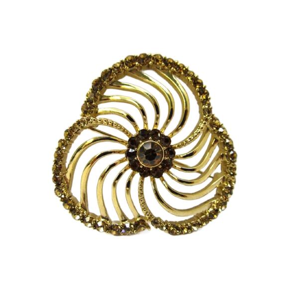 Vintage Designer Liz Claiborne Open Work Topaz Crystal Brooch - Picture 1 of 9